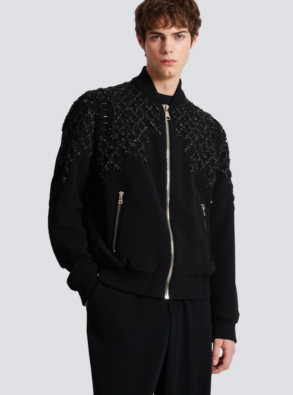 Men's Balmain Embroidered Crepe Bomber Jackets Black | USA QRTKhBA8