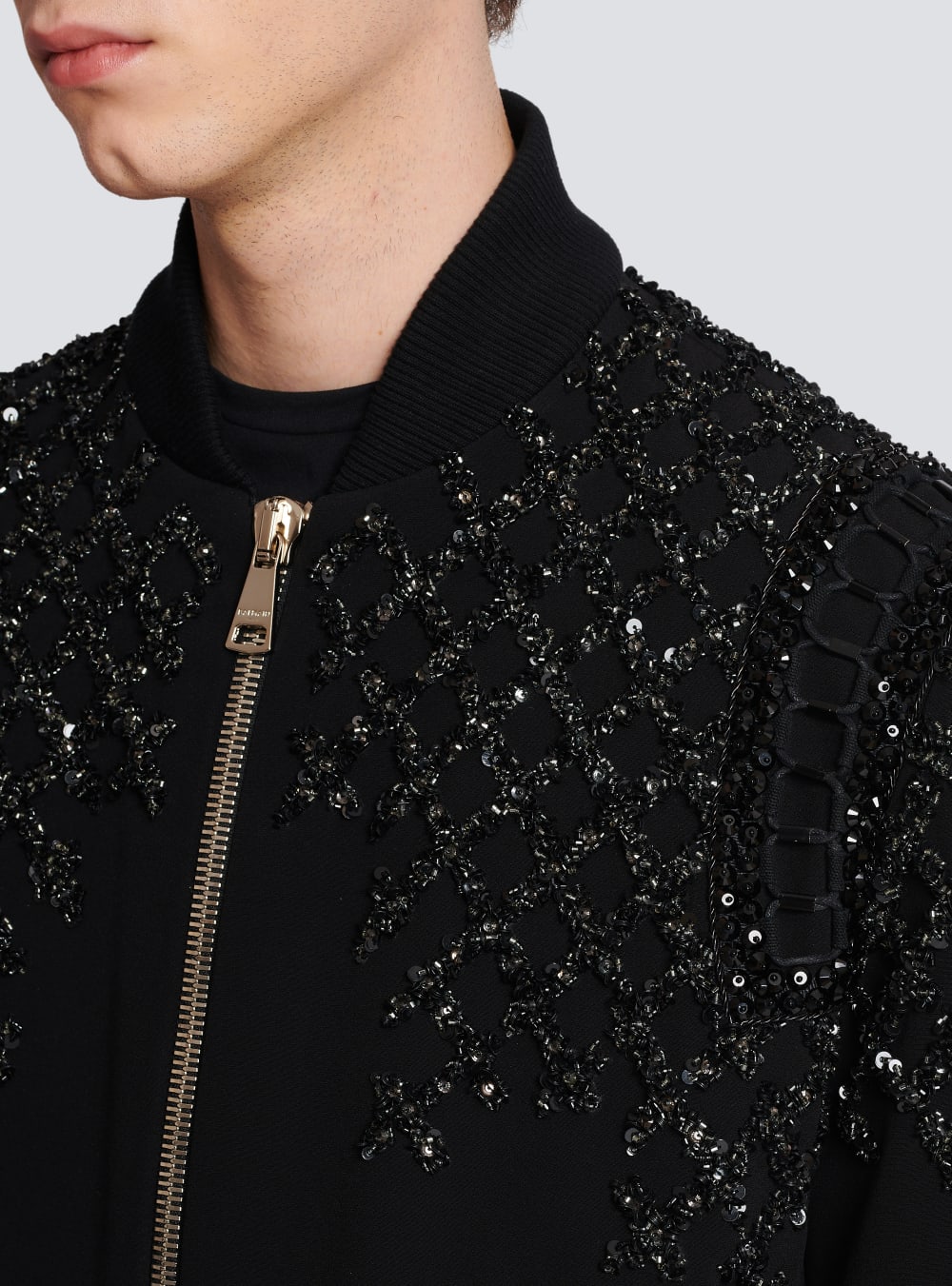 Men's Balmain Embroidered Crepe Bomber Jackets Black | USA QRTKhBA8