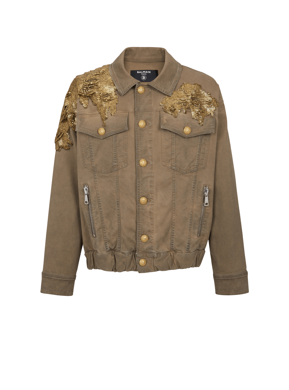 Men\'s Balmain Embroidered Denim Jackets Khaki | USA w7SpMq7k