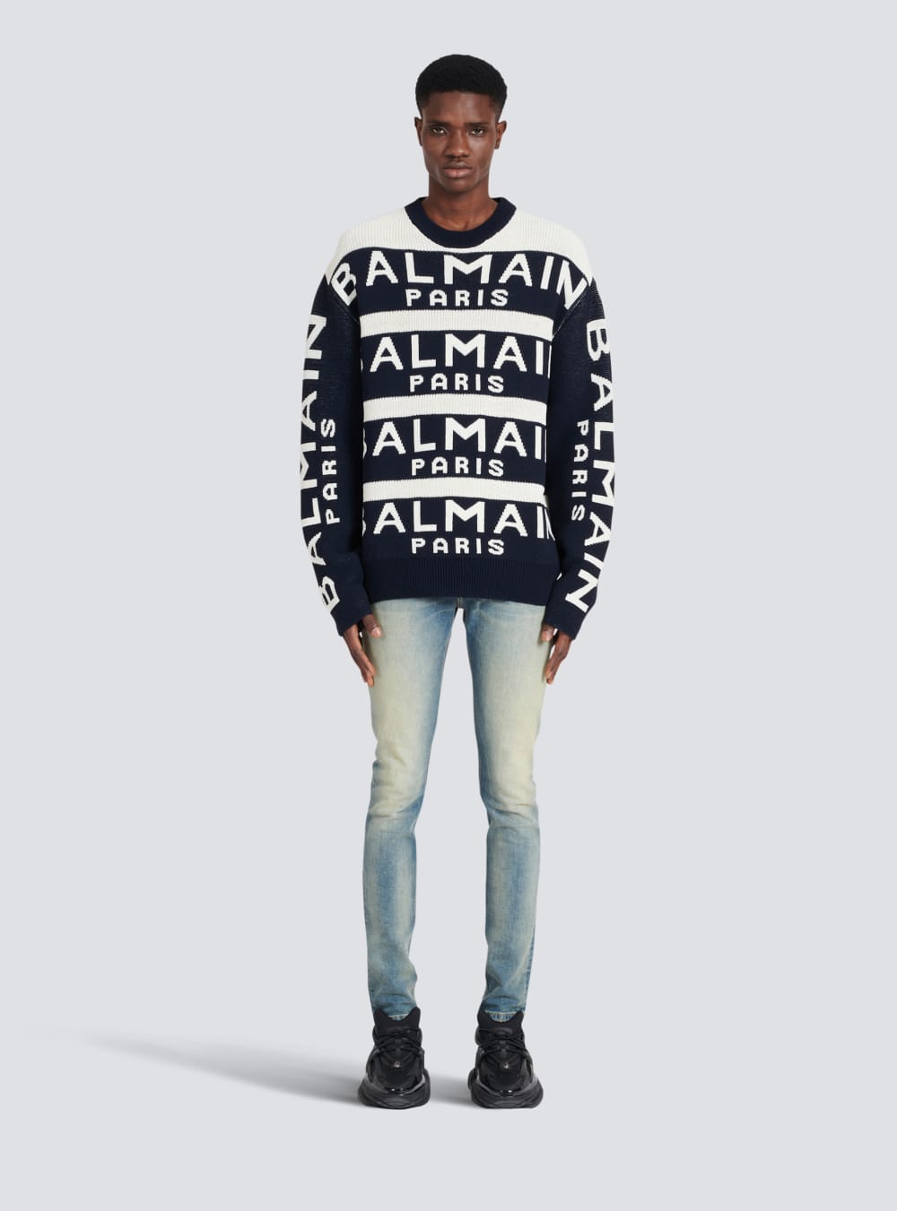 Men's Balmain Embroidered With Paris Logo Sweaters Black | USA j0vCf3tI