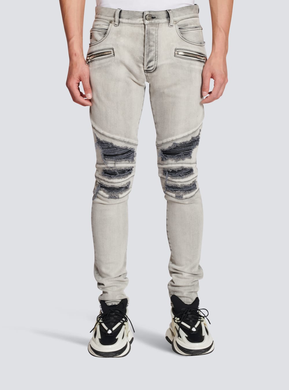 Men's Balmain Faded Faux Leather Slim Jeans Grey | USA j9Zt0yrD