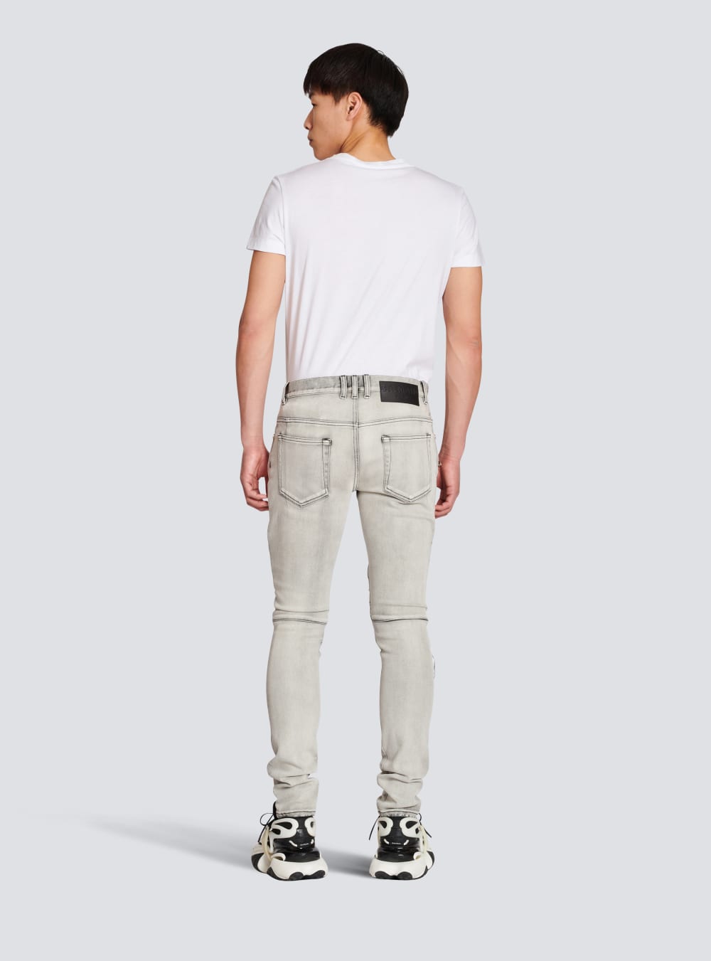 Men's Balmain Faded Faux Leather Slim Jeans Grey | USA j9Zt0yrD