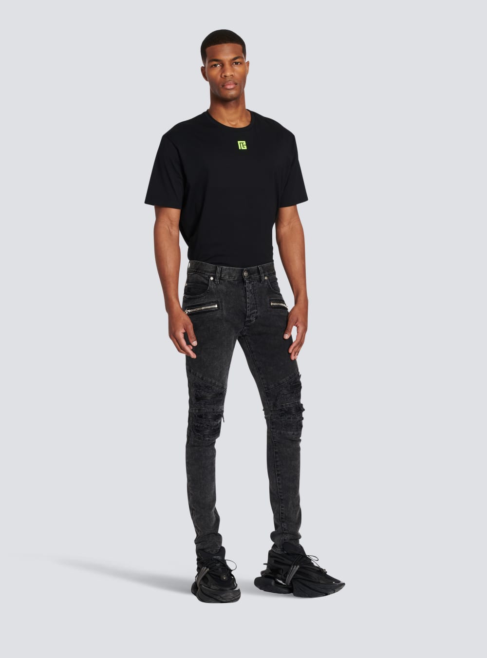 Men's Balmain Faded Faux Leather Slim Jeans Black | USA ku9jqI8y