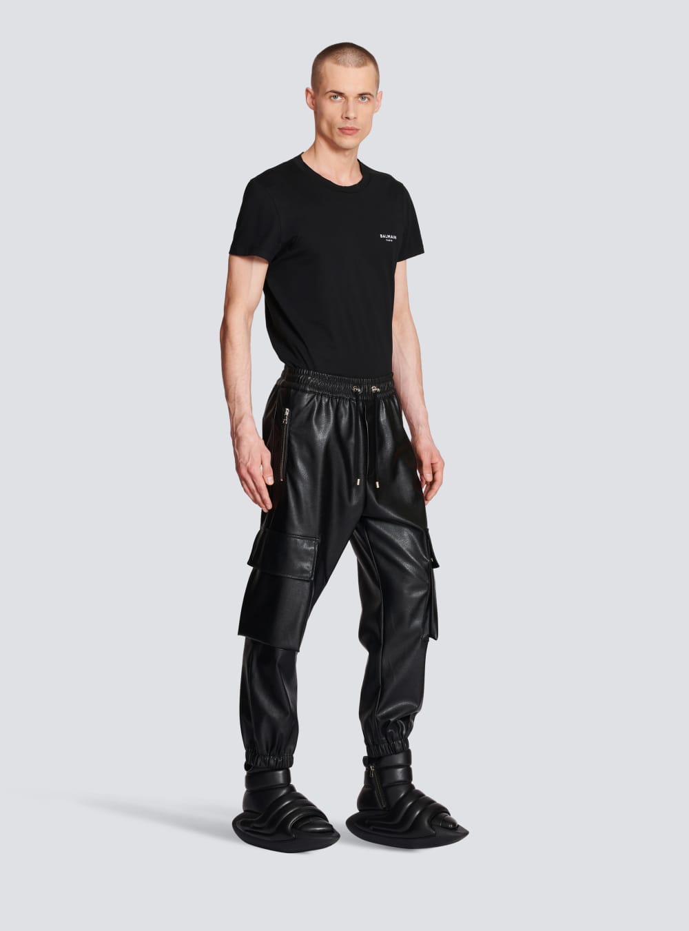 Men's Balmain Faux Leather Cargo Trousers Black | USA Hzn0hrve