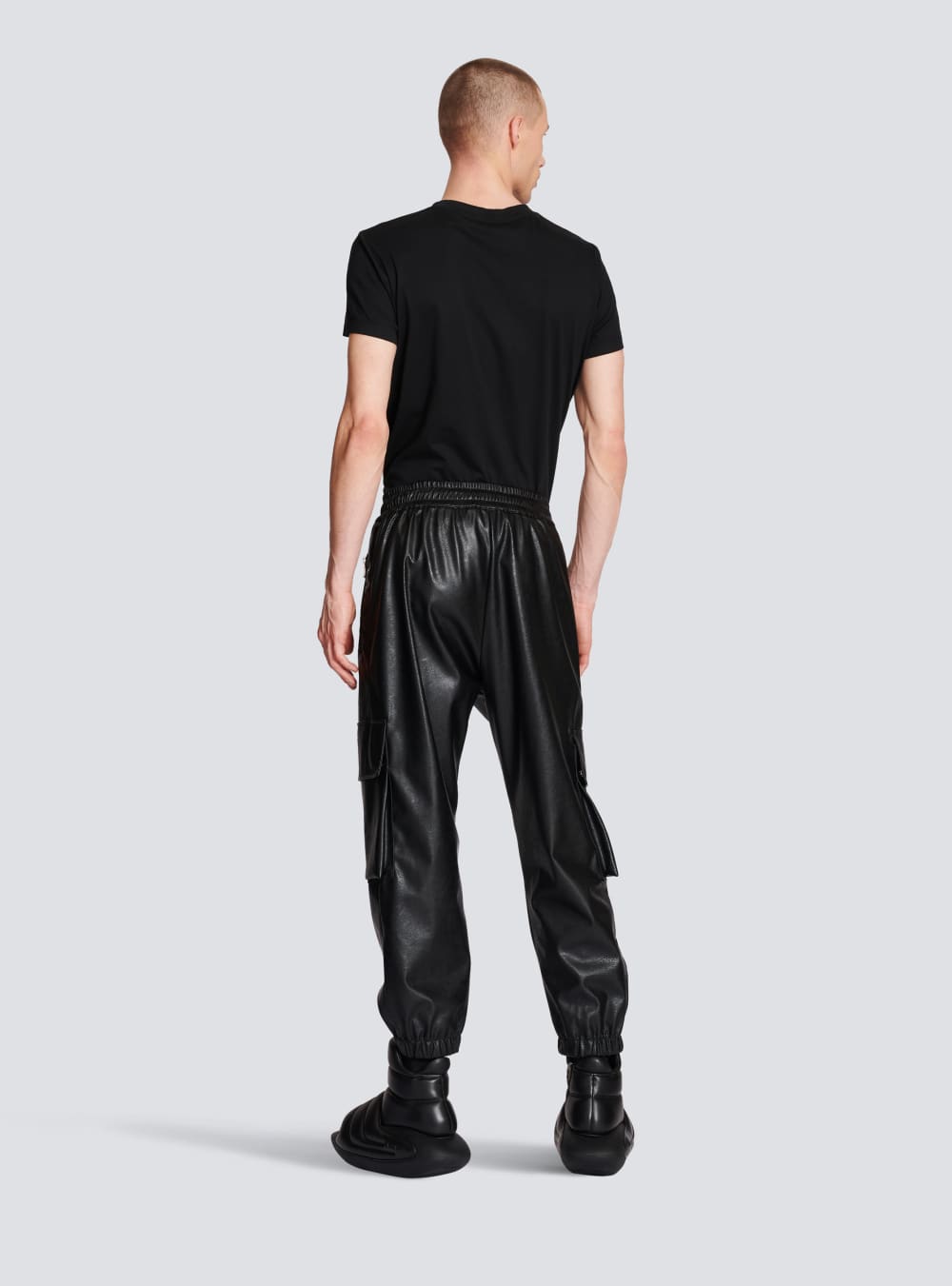 Men's Balmain Faux Leather Cargo Trousers Black | USA Hzn0hrve