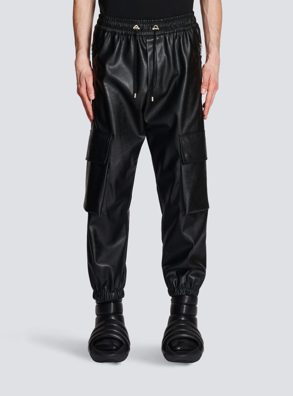 Men's Balmain Faux Leather Cargo Trousers Black | USA Hzn0hrve