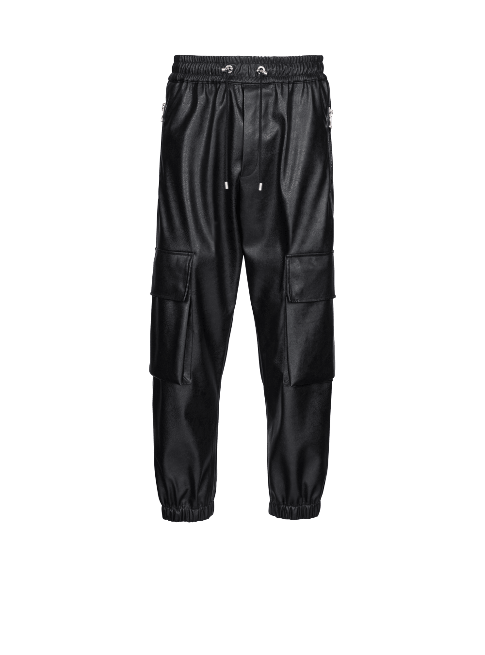 Men\'s Balmain Faux Leather Cargo Trousers Black | USA Hzn0hrve