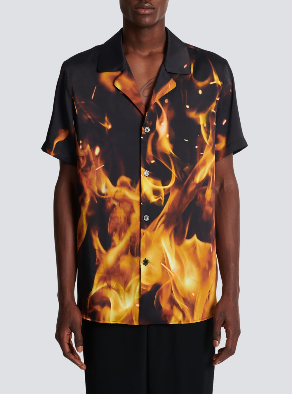 Men's Balmain Fire Print Pyjama-style Shirts Orange | USA qLCpMItP