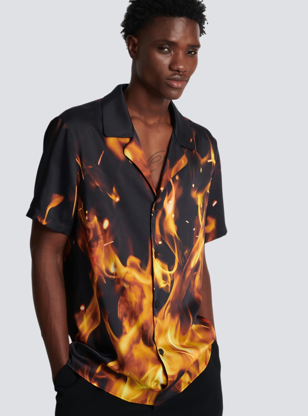 Men's Balmain Fire Print Pyjama-style Shirts Orange | USA qLCpMItP