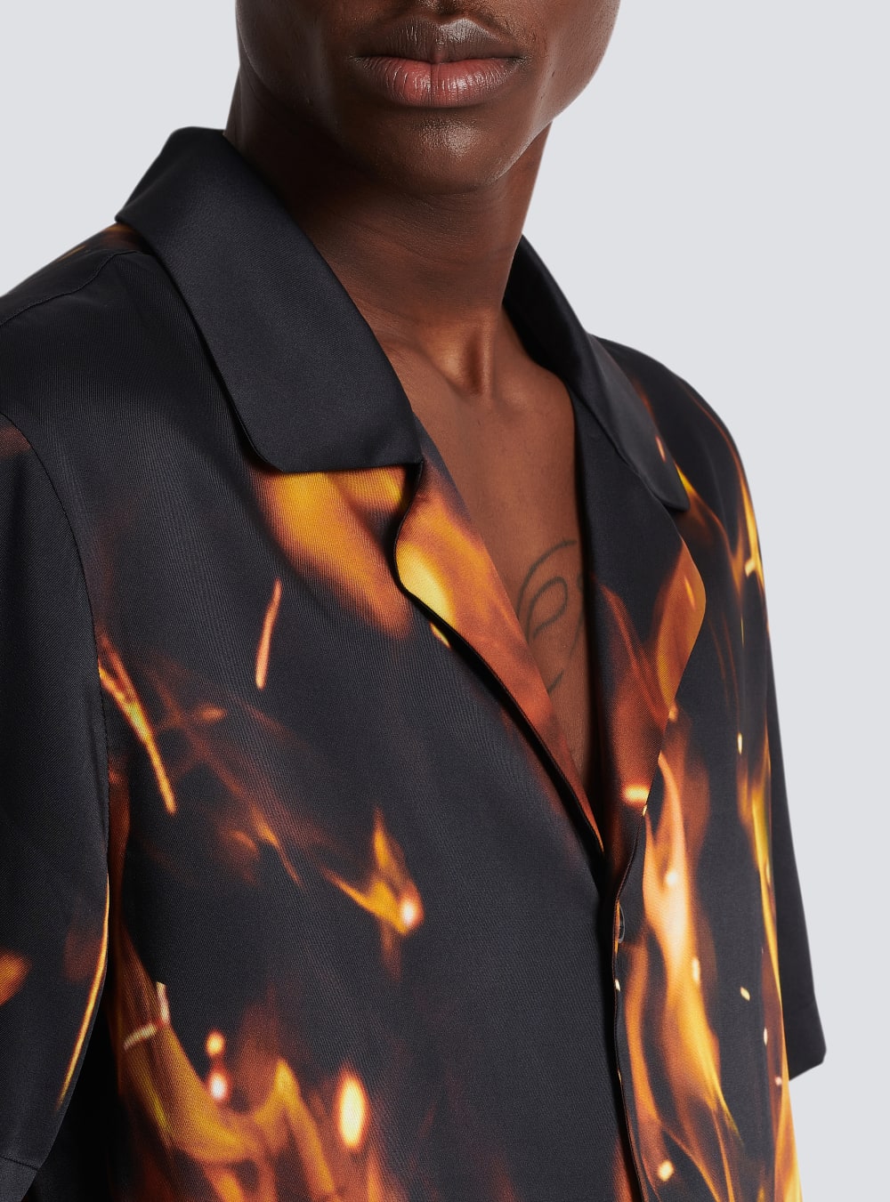 Men's Balmain Fire Print Pyjama-style Shirts Orange | USA qLCpMItP