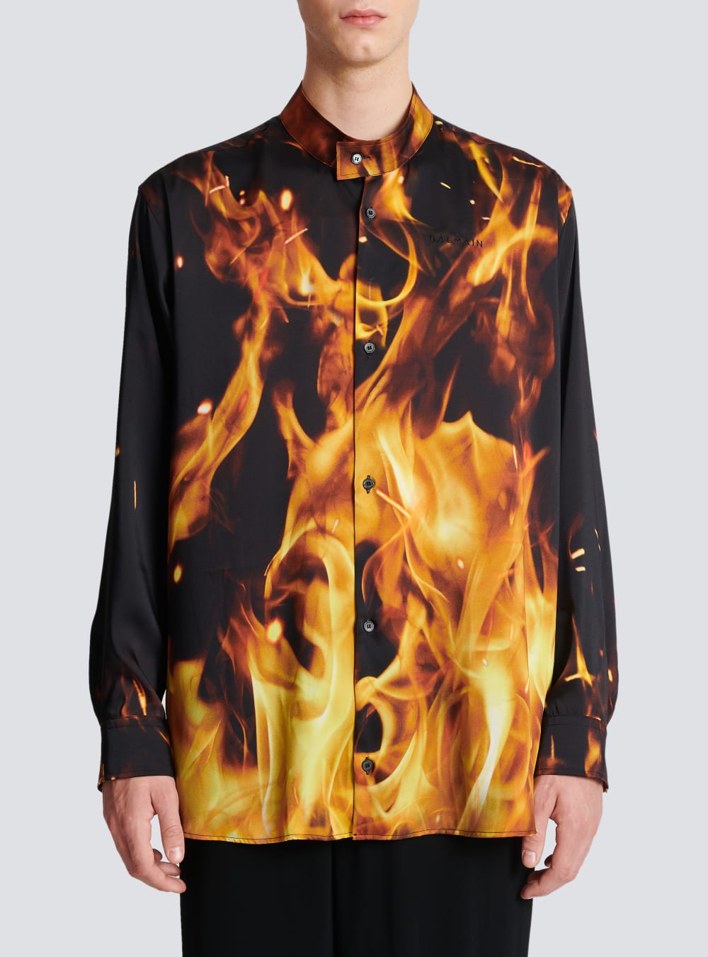 Men's Balmain Fire Print Twill Shirts Orange | USA ZRxiVVlY