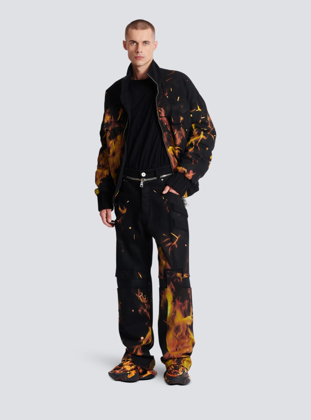 Men's Balmain Fire Print With Inserts Jeans Orange | USA gyyUHbbW