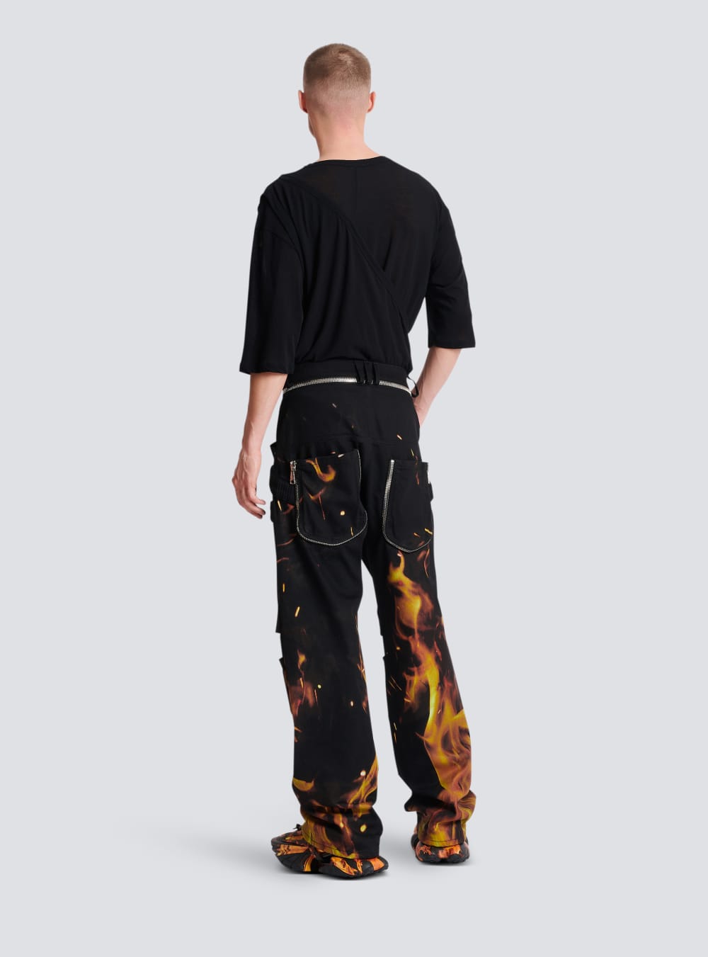 Men's Balmain Fire Print With Inserts Jeans Orange | USA gyyUHbbW