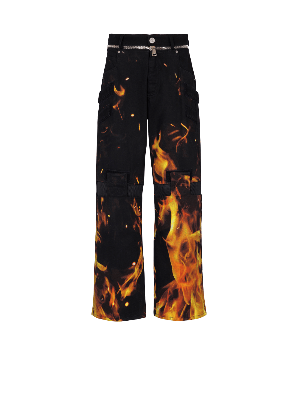 Men\'s Balmain Fire Print With Inserts Jeans Orange | USA gyyUHbbW