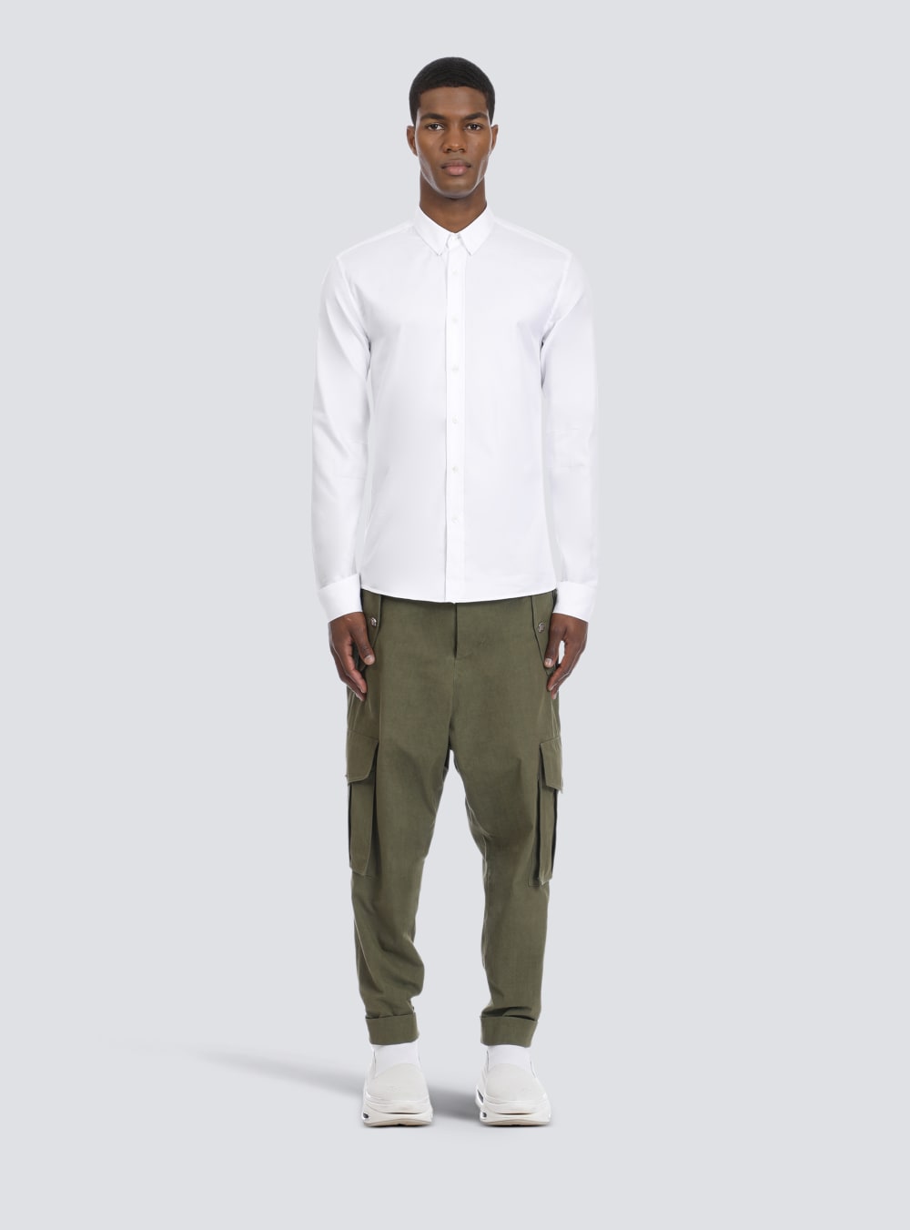 Men's Balmain Fitted White Cotton Shirts White | USA mw1wXivM