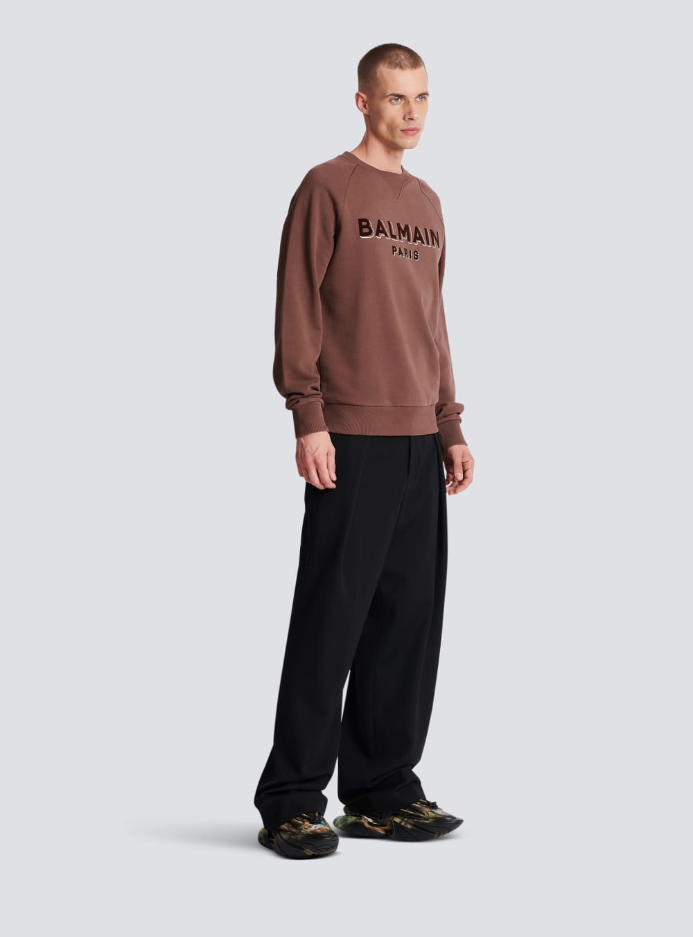 Men's Balmain Flocked Logo Sweatshirts Brown | USA OCAcbwj7