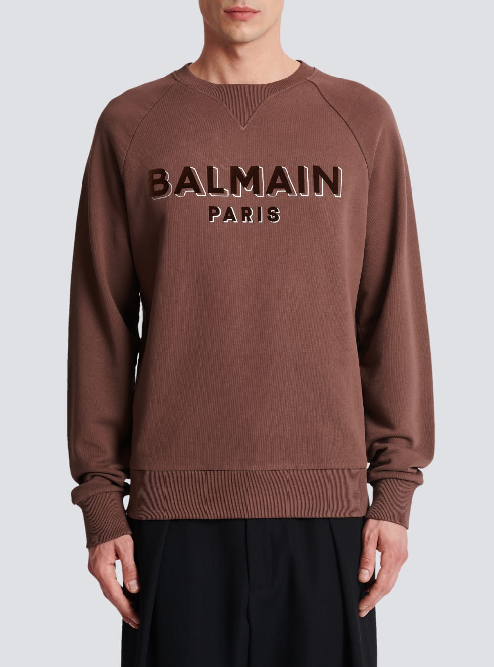 Men's Balmain Flocked Logo Sweatshirts Brown | USA OCAcbwj7