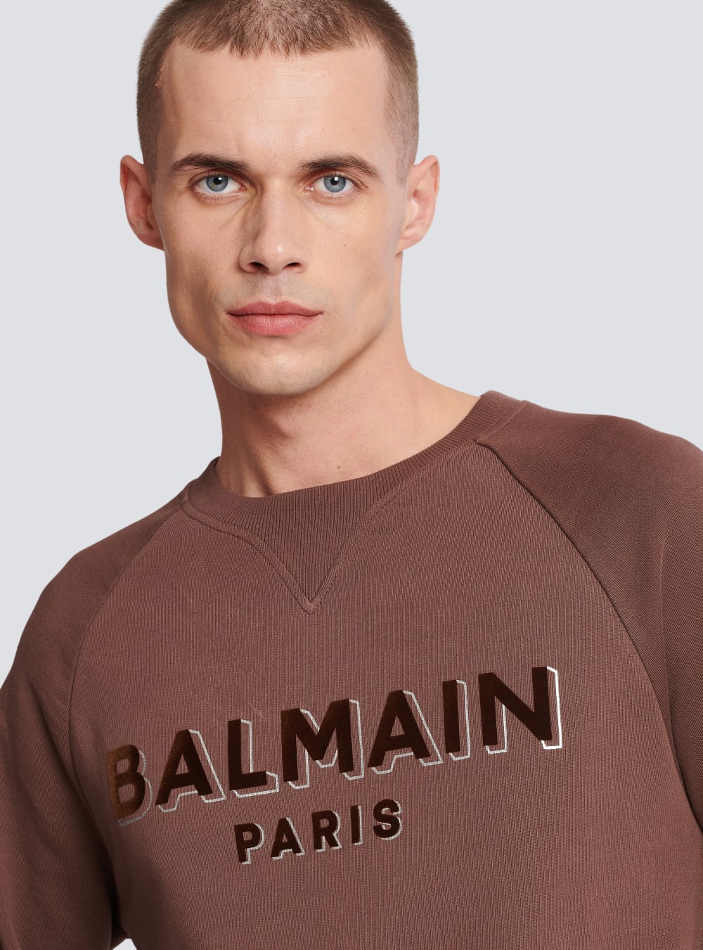 Men's Balmain Flocked Logo Sweatshirts Brown | USA OCAcbwj7