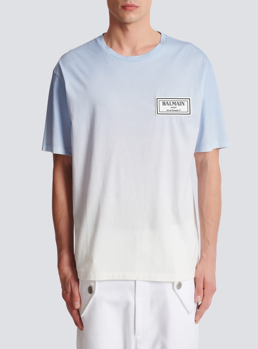 Men's Balmain Gradient With Rubber Patch T Shirts Blue | USA 5s5RGj9r