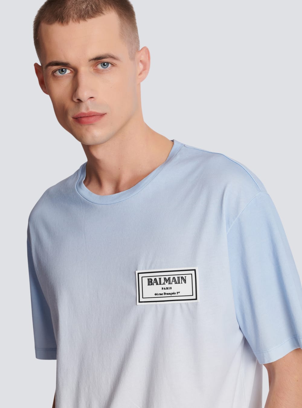 Men's Balmain Gradient With Rubber Patch T Shirts Blue | USA 5s5RGj9r