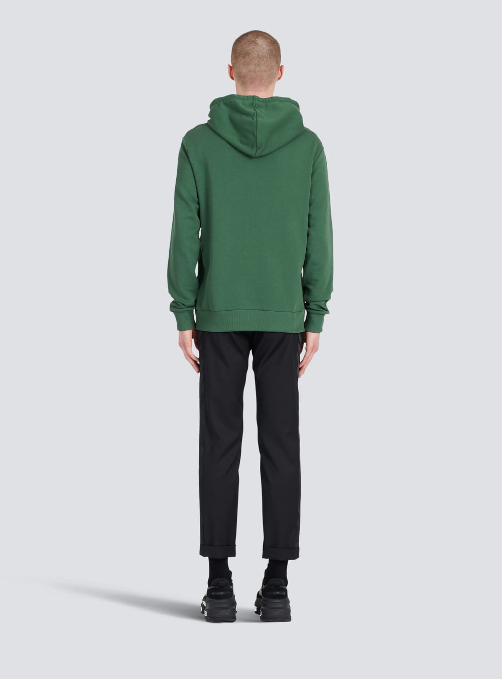 Men's Balmain Hooded Cotton With Paris Logo Print Sweatshirts Green | USA AyNkuGjZ