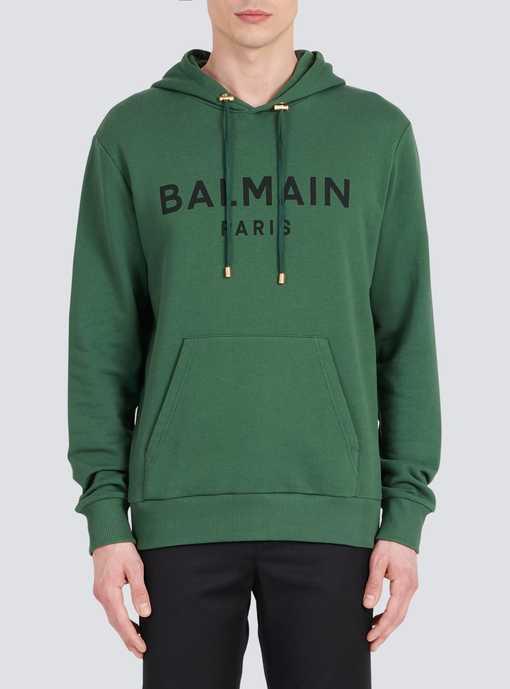 Men's Balmain Hooded Cotton With Paris Logo Print Sweatshirts Green | USA AyNkuGjZ