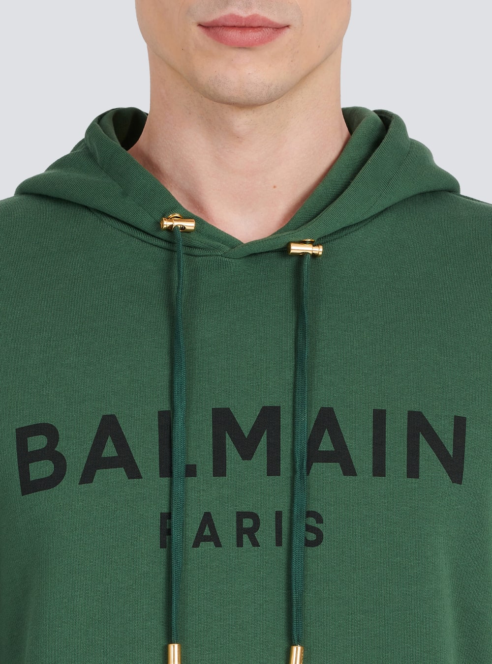 Men's Balmain Hooded Cotton With Paris Logo Print Sweatshirts Green | USA AyNkuGjZ