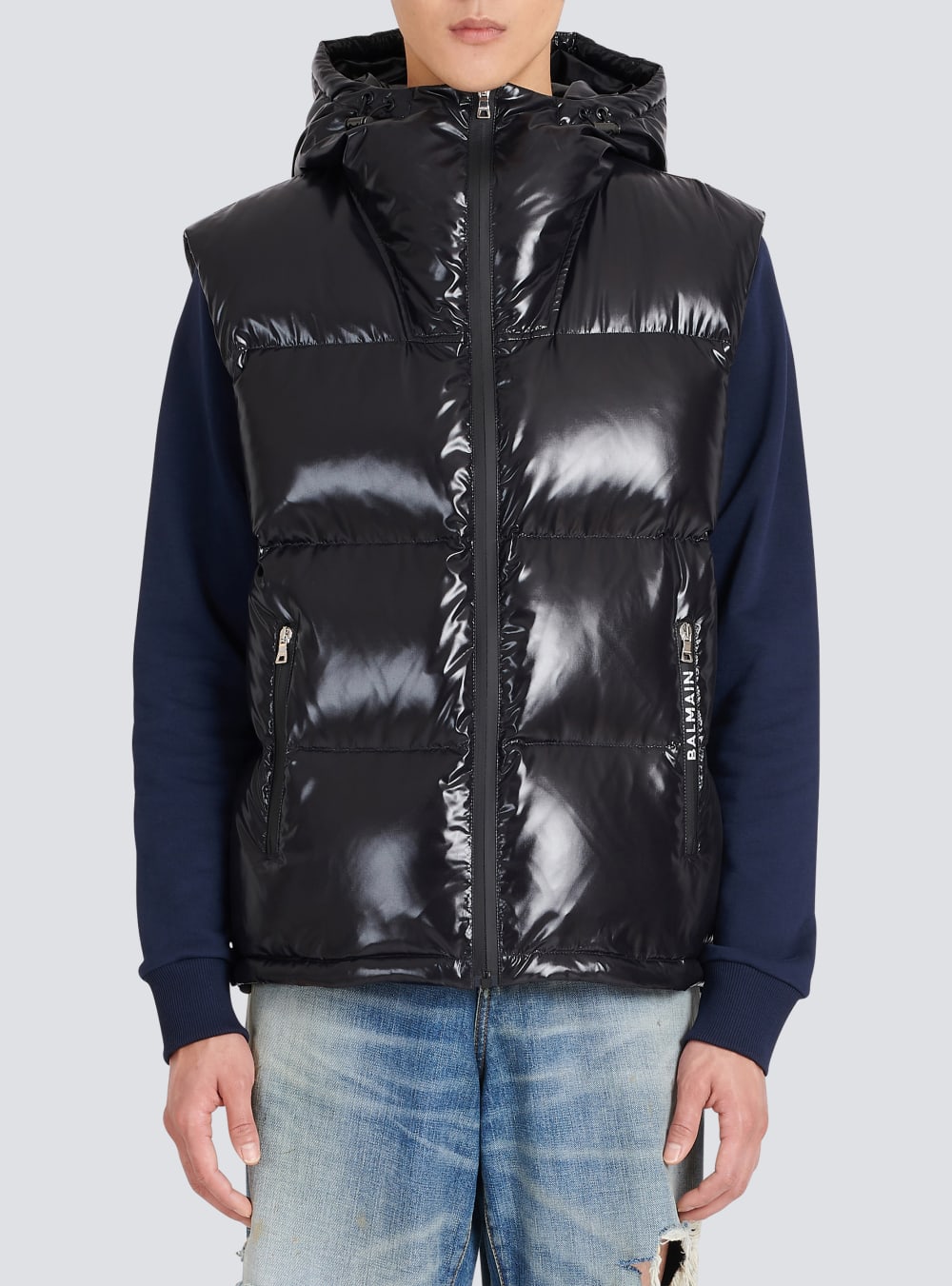 Men's Balmain Hooded Nylon Quilted Jackets Black | USA Y5iWtFDj