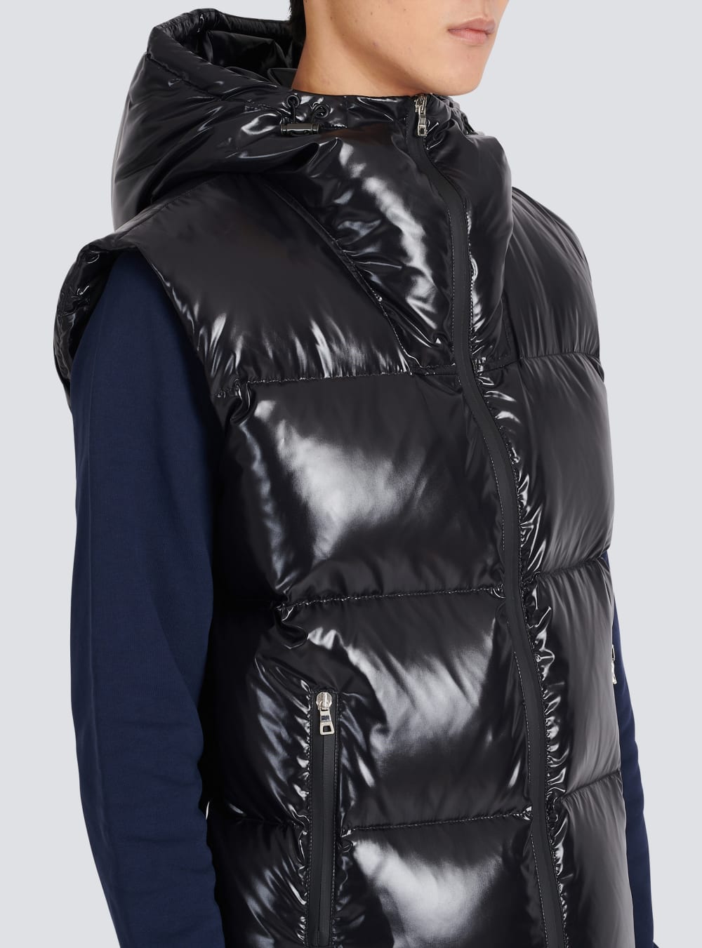 Men's Balmain Hooded Nylon Quilted Jackets Black | USA Y5iWtFDj