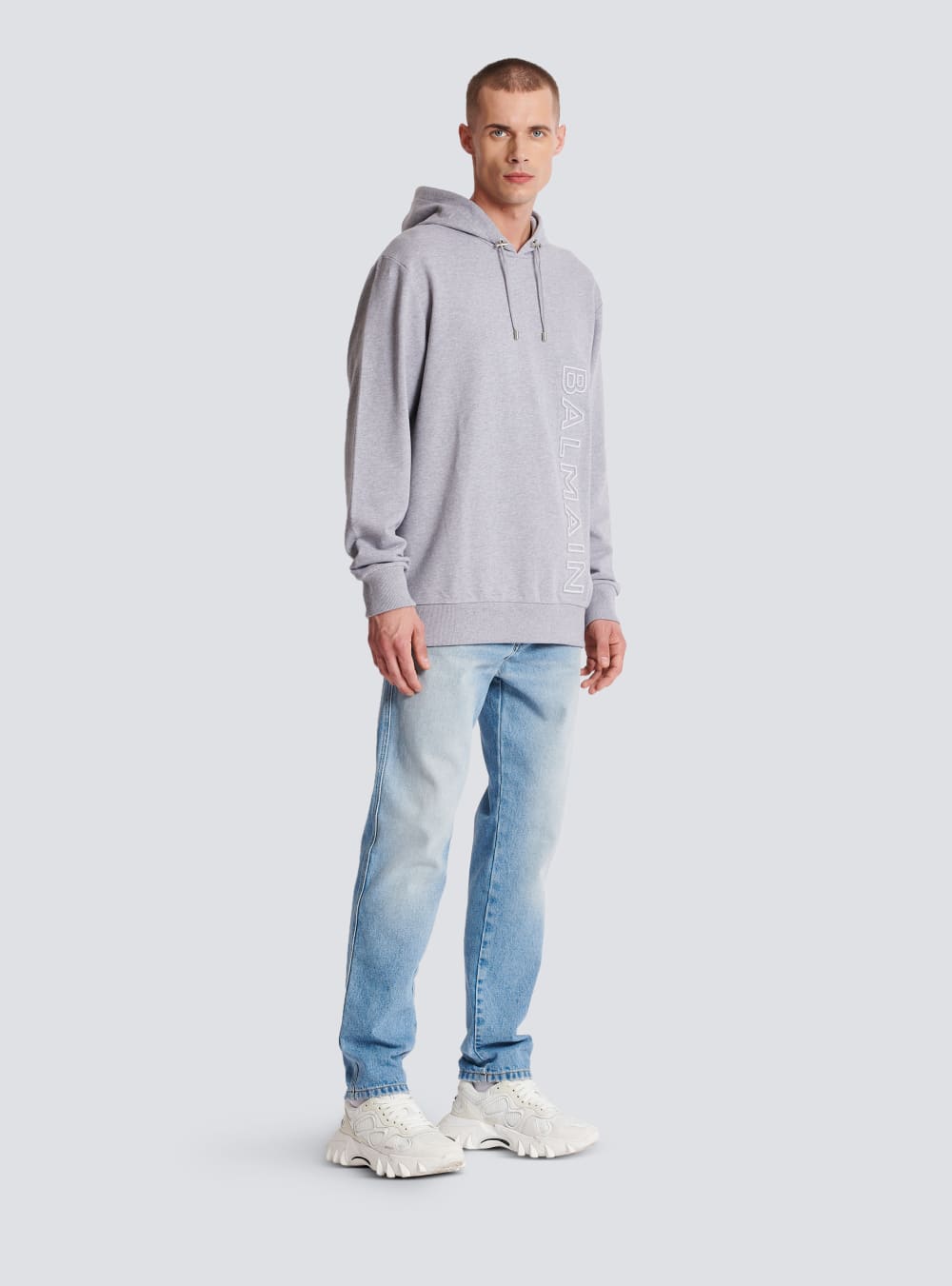 Men's Balmain Hoodie In Eco-responsible Cotton With Reflective Logo Sweatshirts Grey | USA 0X0faoRT