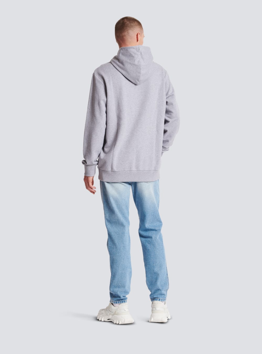 Men's Balmain Hoodie In Eco-responsible Cotton With Reflective Logo Sweatshirts Grey | USA 0X0faoRT