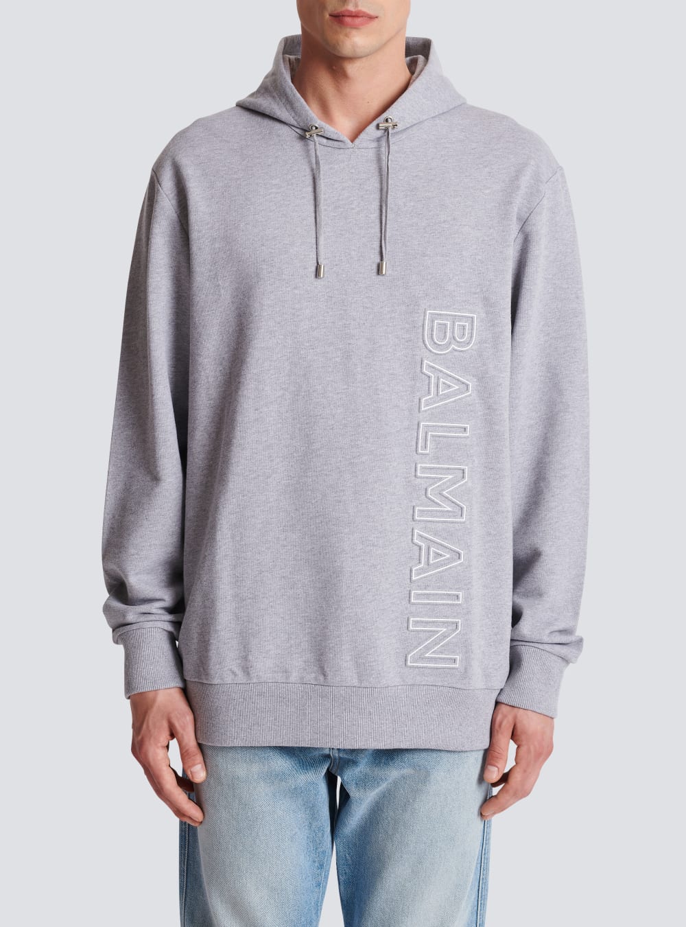 Men's Balmain Hoodie In Eco-responsible Cotton With Reflective Logo Sweatshirts Grey | USA 0X0faoRT