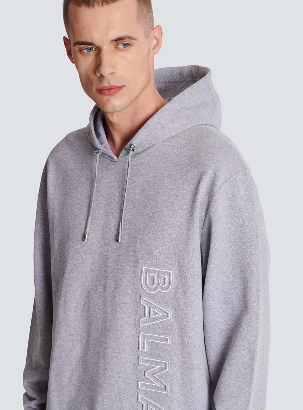 Men's Balmain Hoodie In Eco-responsible Cotton With Reflective Logo Sweatshirts Grey | USA 0X0faoRT