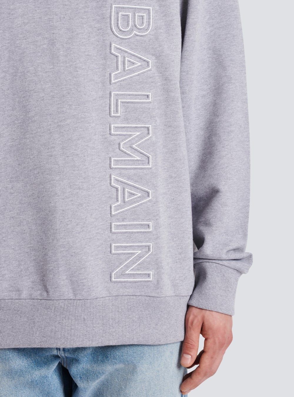 Men's Balmain Hoodie In Eco-responsible Cotton With Reflective Logo Sweatshirts Grey | USA 0X0faoRT