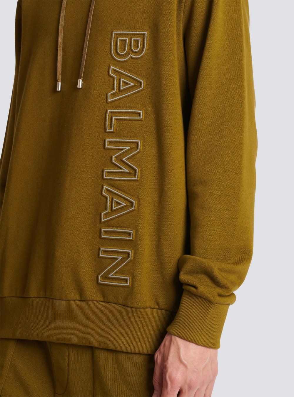 Men's Balmain Hoodie In Eco-responsible Cotton With Reflective Logo Sweatshirts Khaki | USA HJajOXyG