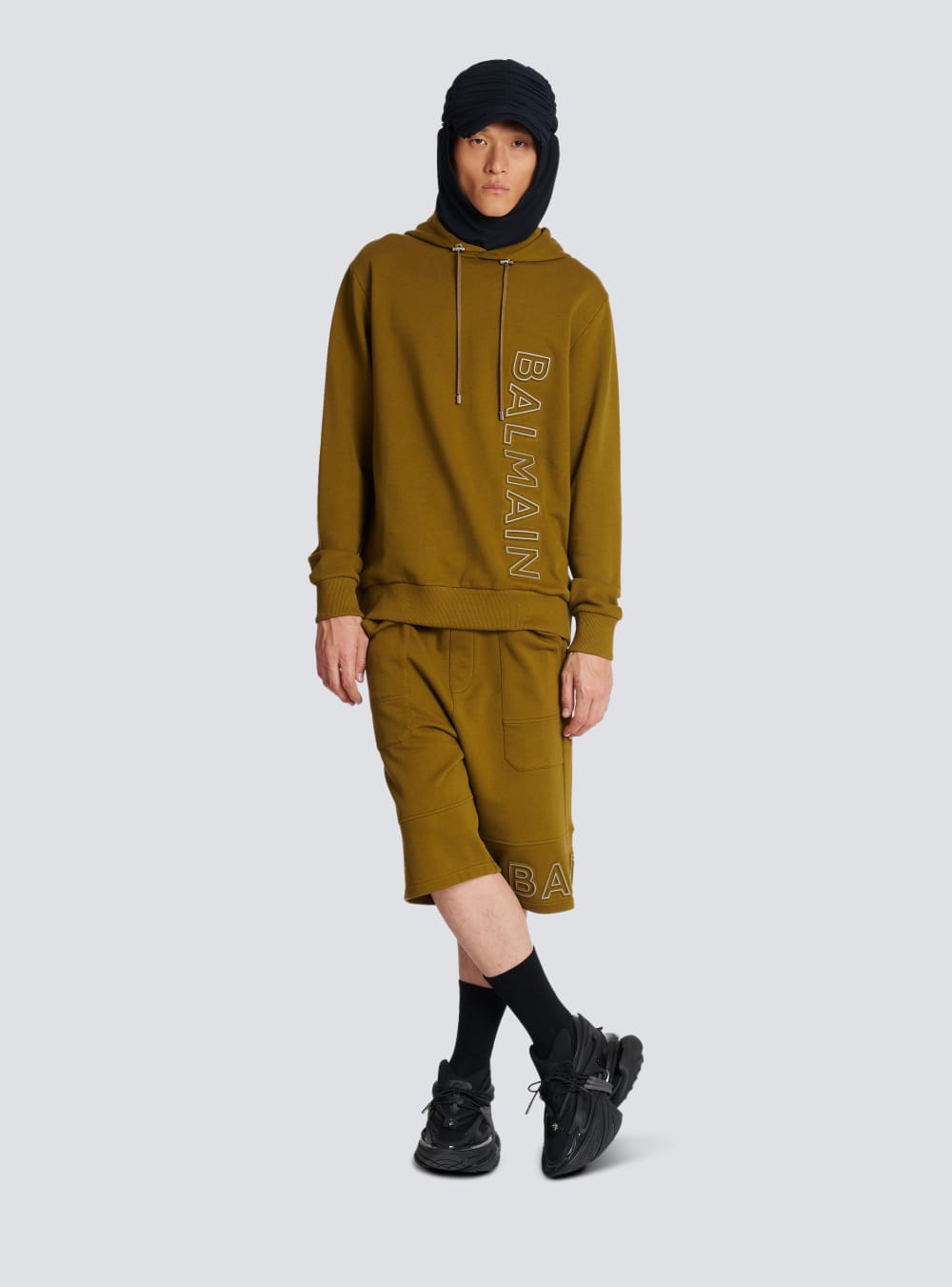 Men's Balmain Hoodie In Eco-responsible Cotton With Reflective Logo Sweatshirts Khaki | USA HJajOXyG