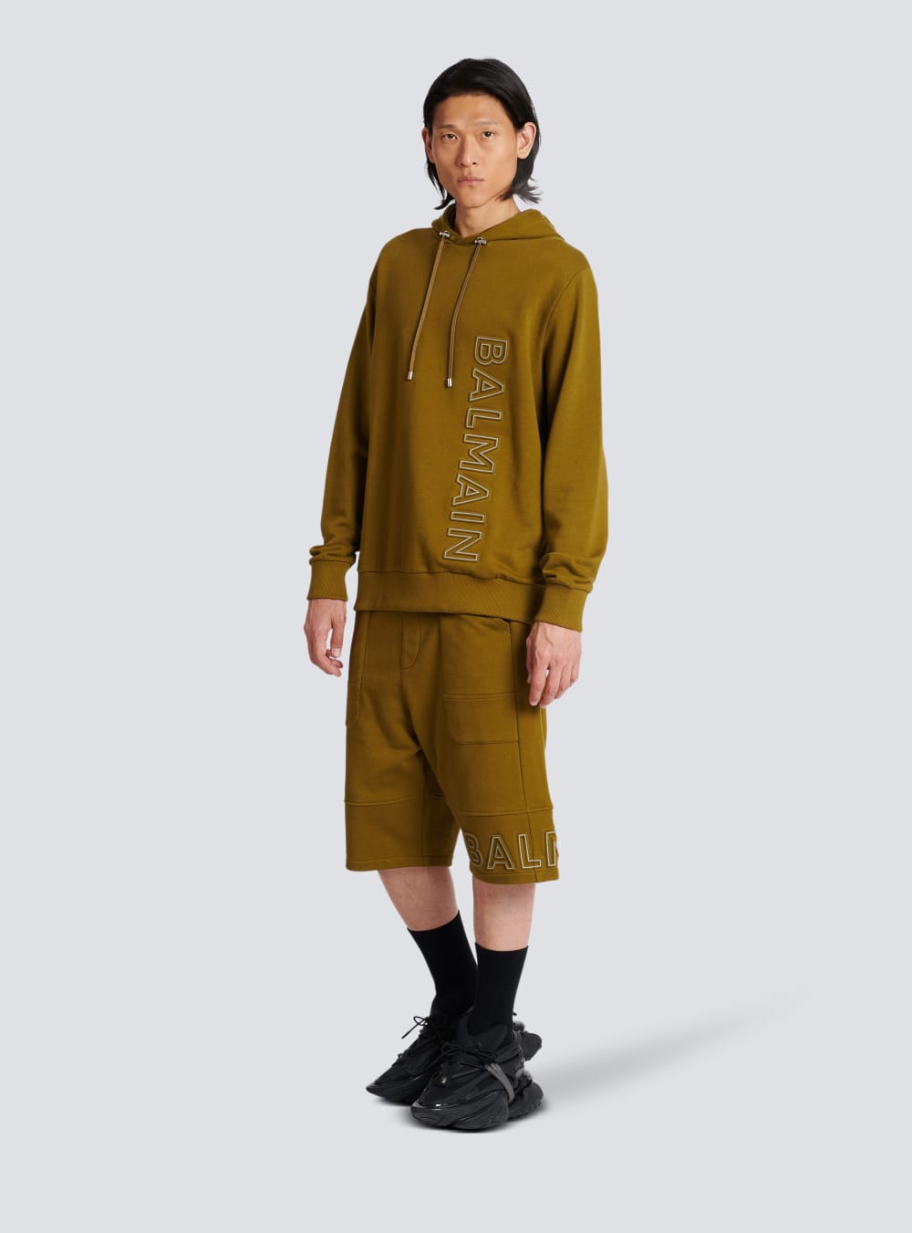 Men's Balmain Hoodie In Eco-responsible Cotton With Reflective Logo Sweatshirts Khaki | USA HJajOXyG