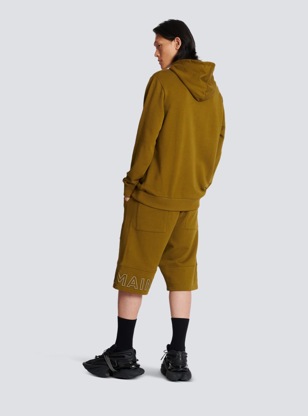 Men's Balmain Hoodie In Eco-responsible Cotton With Reflective Logo Sweatshirts Khaki | USA HJajOXyG