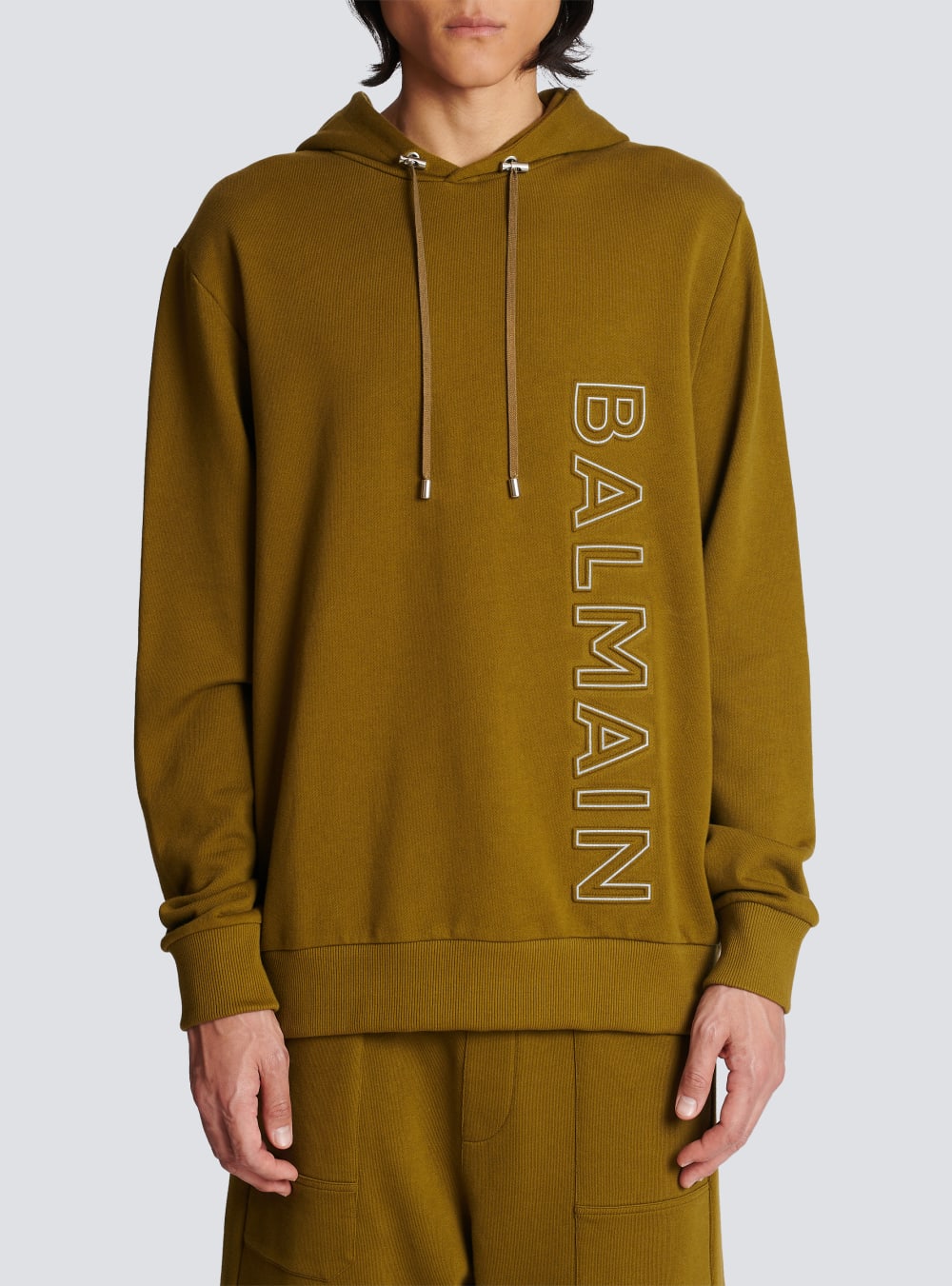 Men's Balmain Hoodie In Eco-responsible Cotton With Reflective Logo Sweatshirts Khaki | USA HJajOXyG