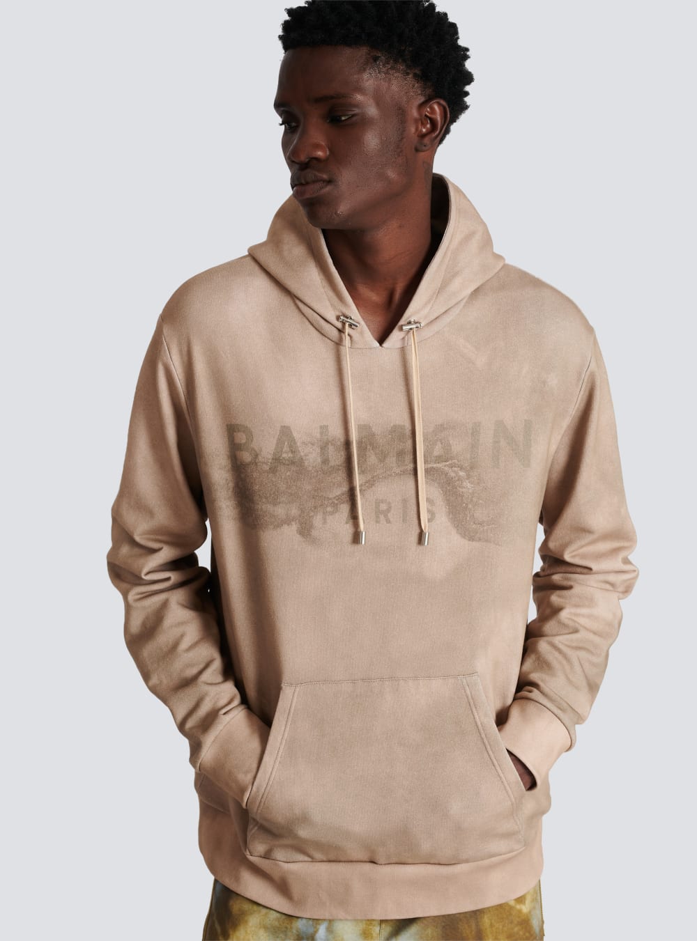 Men's Balmain Hoodie In Eco-responsible Cotton With Paris Desert Logo Print Sweatshirts Beige | USA WaShhqDP