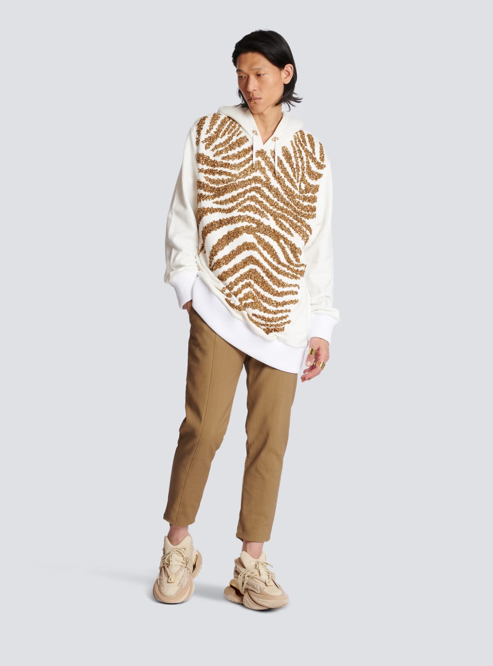 Men's Balmain Hoodie With Embroidered Zebra Stripes Sweatshirts Gold | USA mMNgNjTz