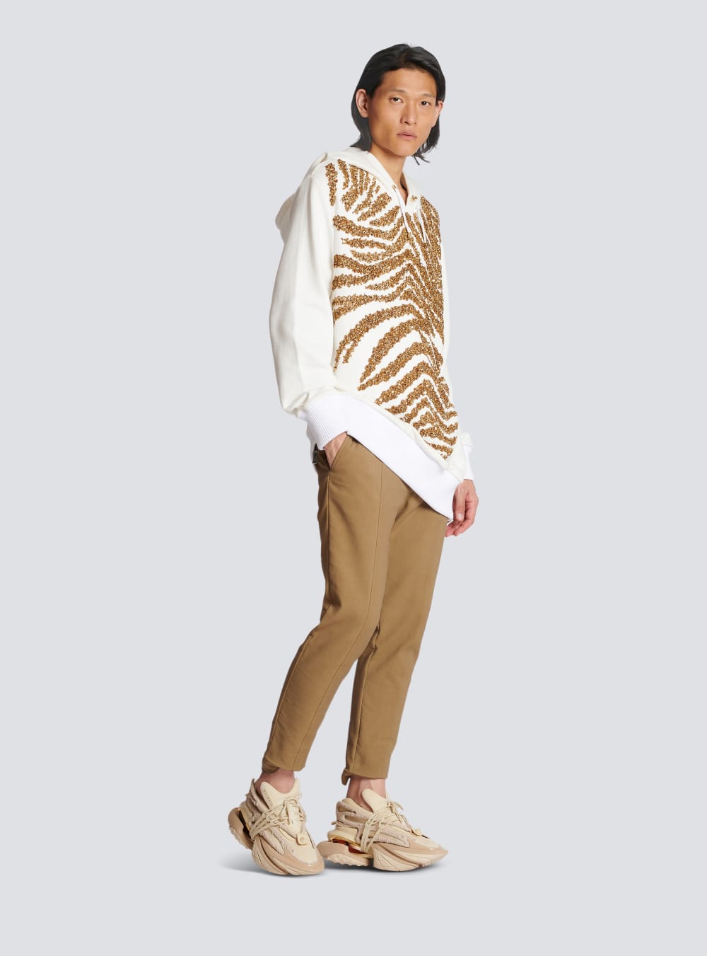 Men's Balmain Hoodie With Embroidered Zebra Stripes Sweatshirts Gold | USA mMNgNjTz