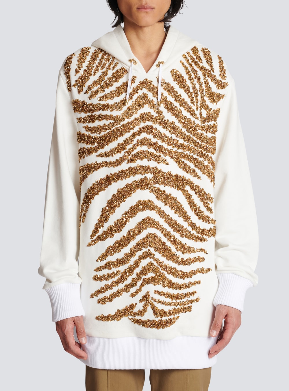 Men's Balmain Hoodie With Embroidered Zebra Stripes Sweatshirts Gold | USA mMNgNjTz