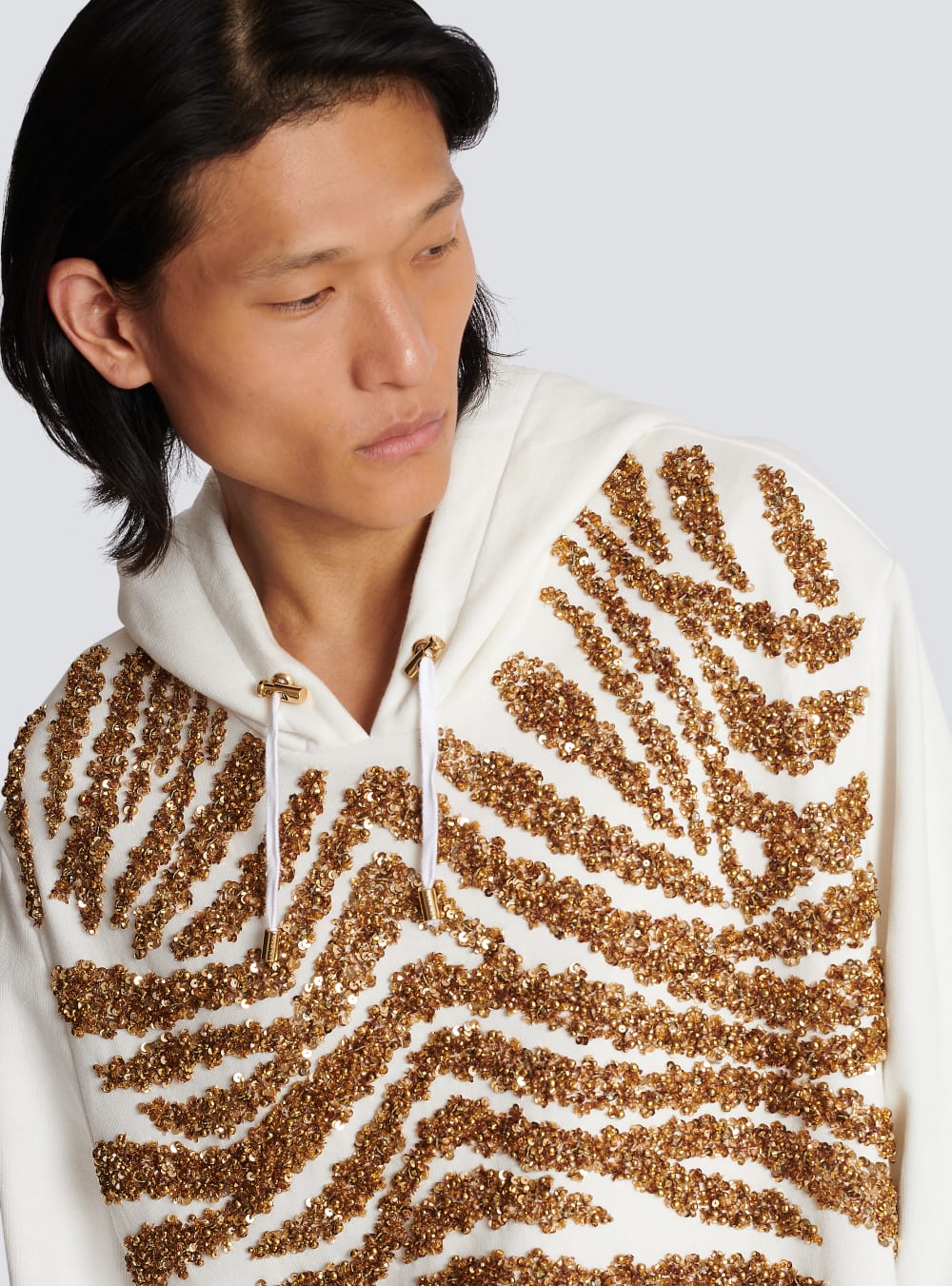 Men's Balmain Hoodie With Embroidered Zebra Stripes Sweatshirts Gold | USA mMNgNjTz