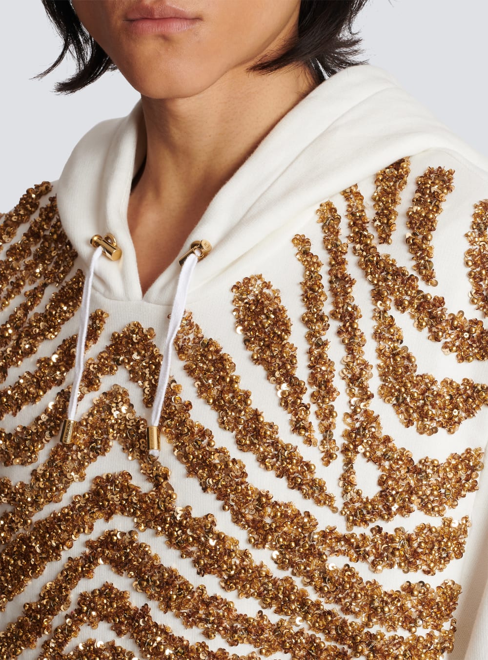 Men's Balmain Hoodie With Embroidered Zebra Stripes Sweatshirts Gold | USA mMNgNjTz