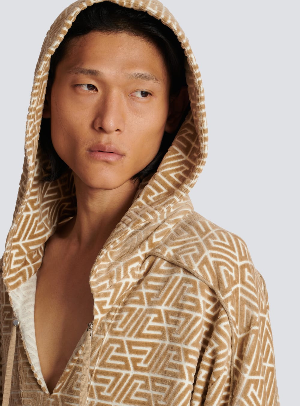 Men's Balmain Hoodie With Printed Pyramid Monogram Sweatshirts Beige | USA 2mjWp6PO