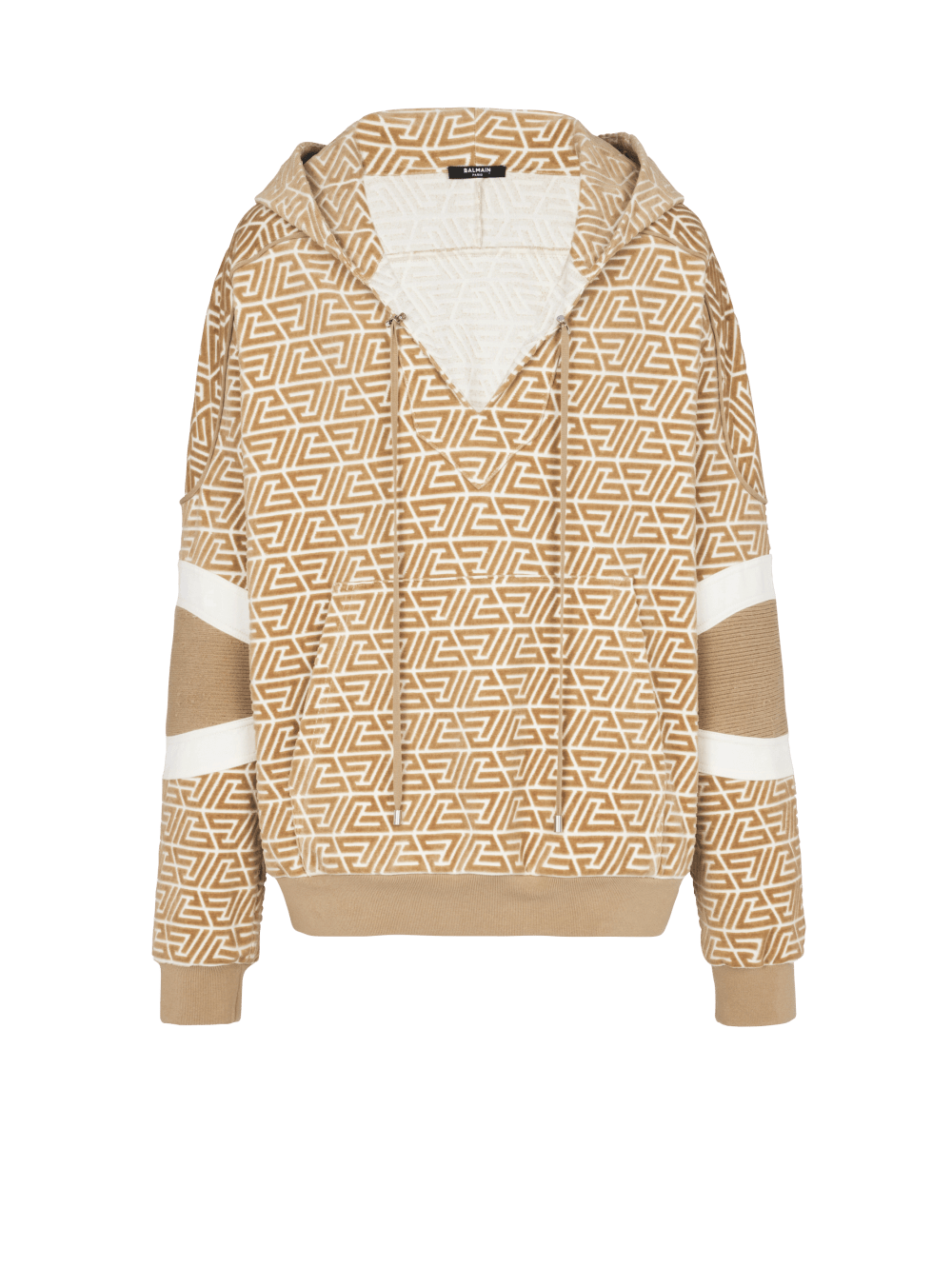 Men\'s Balmain Hoodie With Printed Pyramid Monogram Sweatshirts Beige | USA 2mjWp6PO