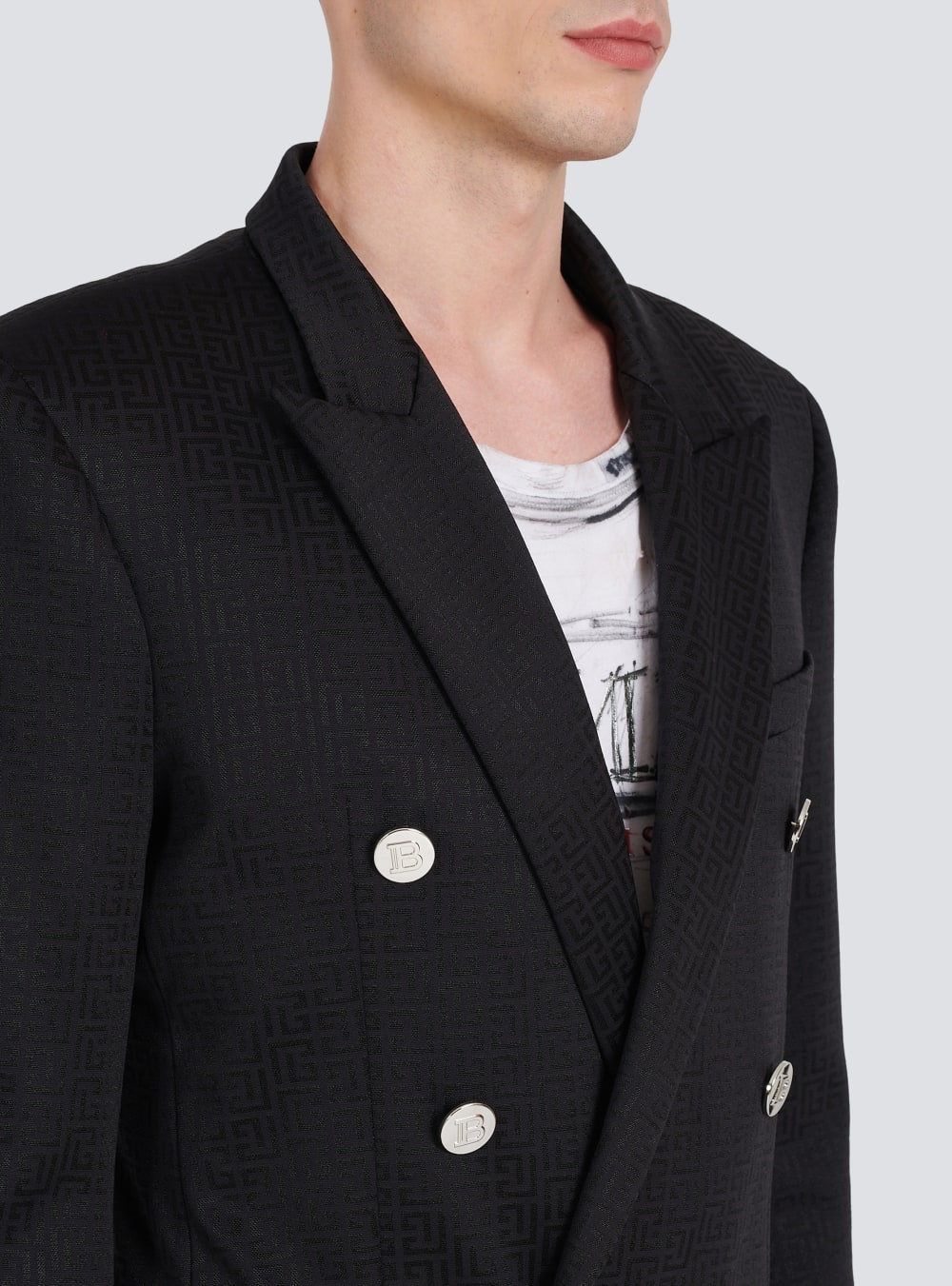 Men's Balmain Jersey Double-breasted With Monogram Print Blazers Black | USA ORPV7lVv