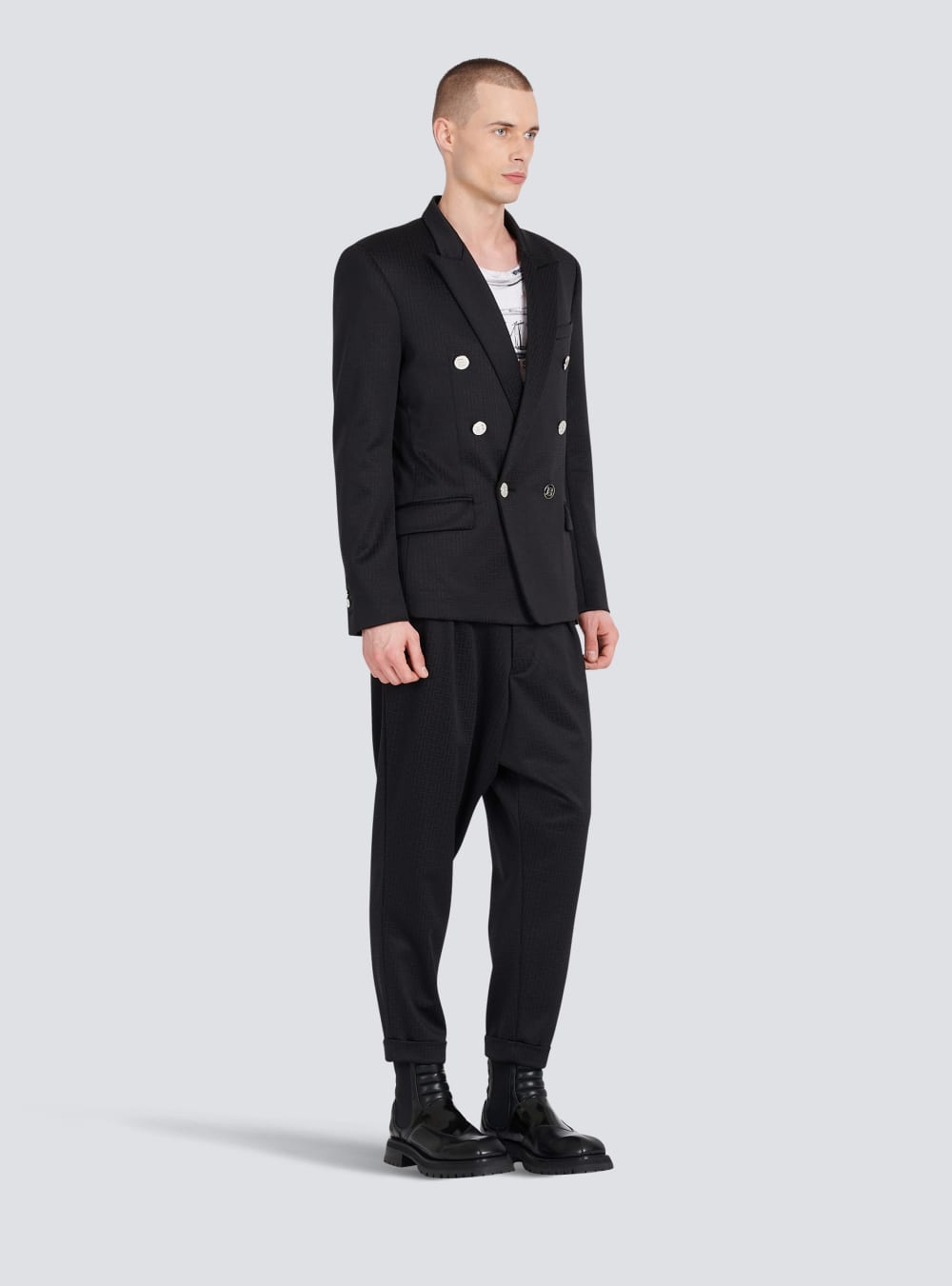 Men's Balmain Jersey Double-breasted With Monogram Print Blazers Black | USA ORPV7lVv