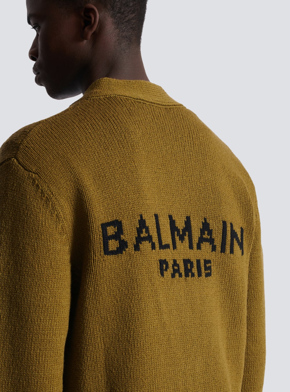 Men's Balmain Knit With Logo Cardigan Khaki | USA 7kipSVJb